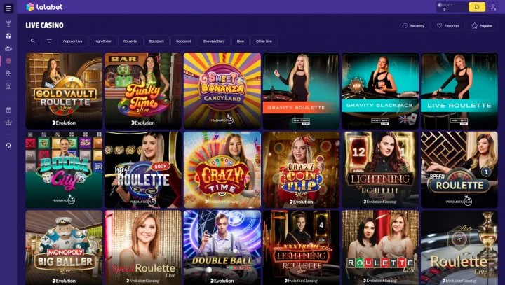 LalaBet live casino screenshot