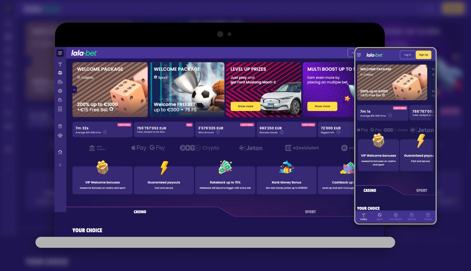 LalaBet casino lobby screenshot